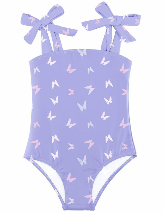 Toddler Girl Swimsuit One-Piece Purple Butterfly UPF 50 Size 7-8 Summer