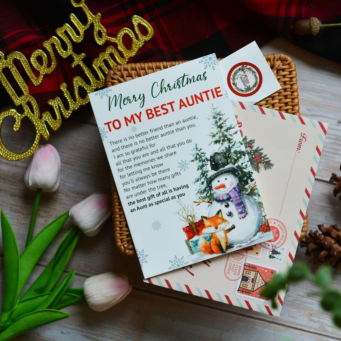 BlinkWishes Christmas Card for Aunt with Envelope & Seal | Xmas Gift