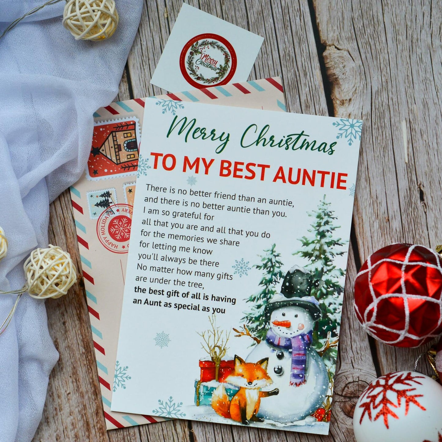 BlinkWishes Christmas Card for Aunt with Envelope & Seal | Xmas Gift