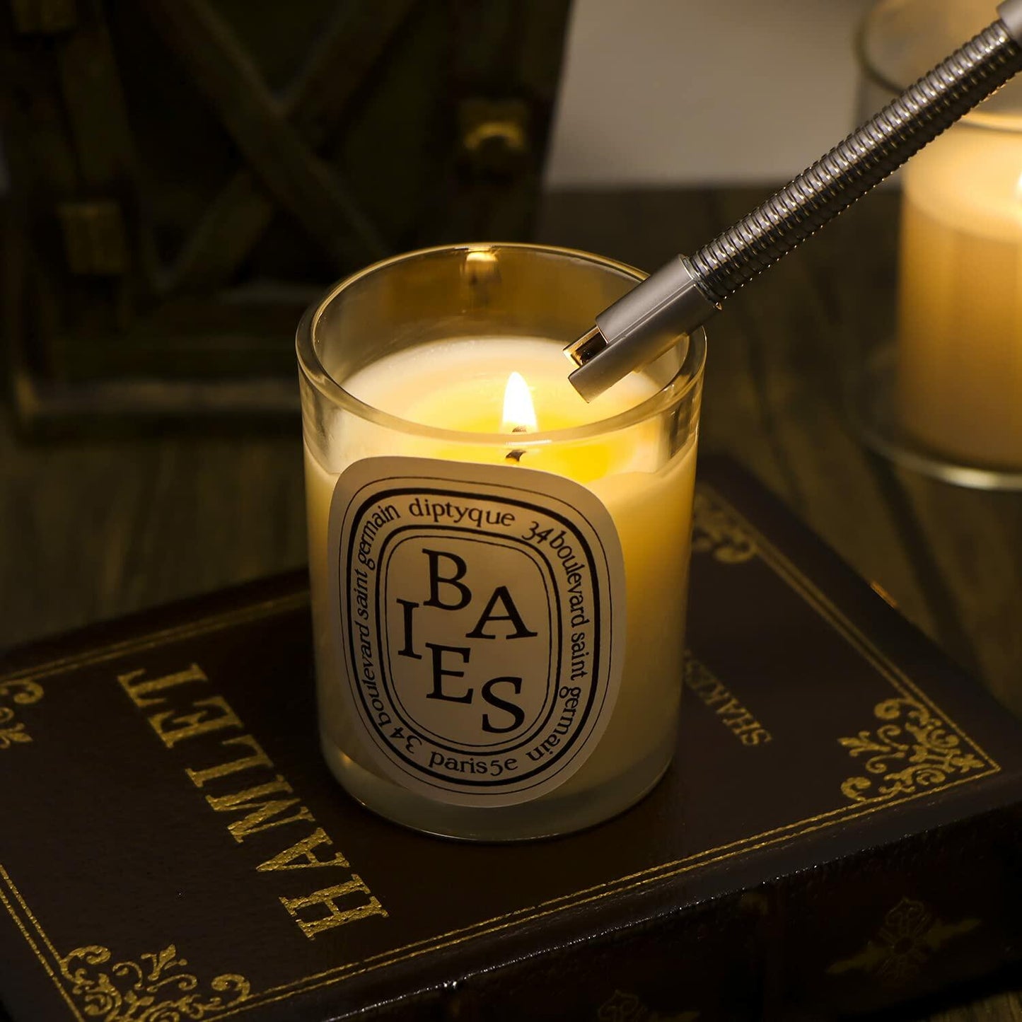 Lsnisni 4-Piece Candle Wick Trimmer Set with Lighter & Dipper Black Gift