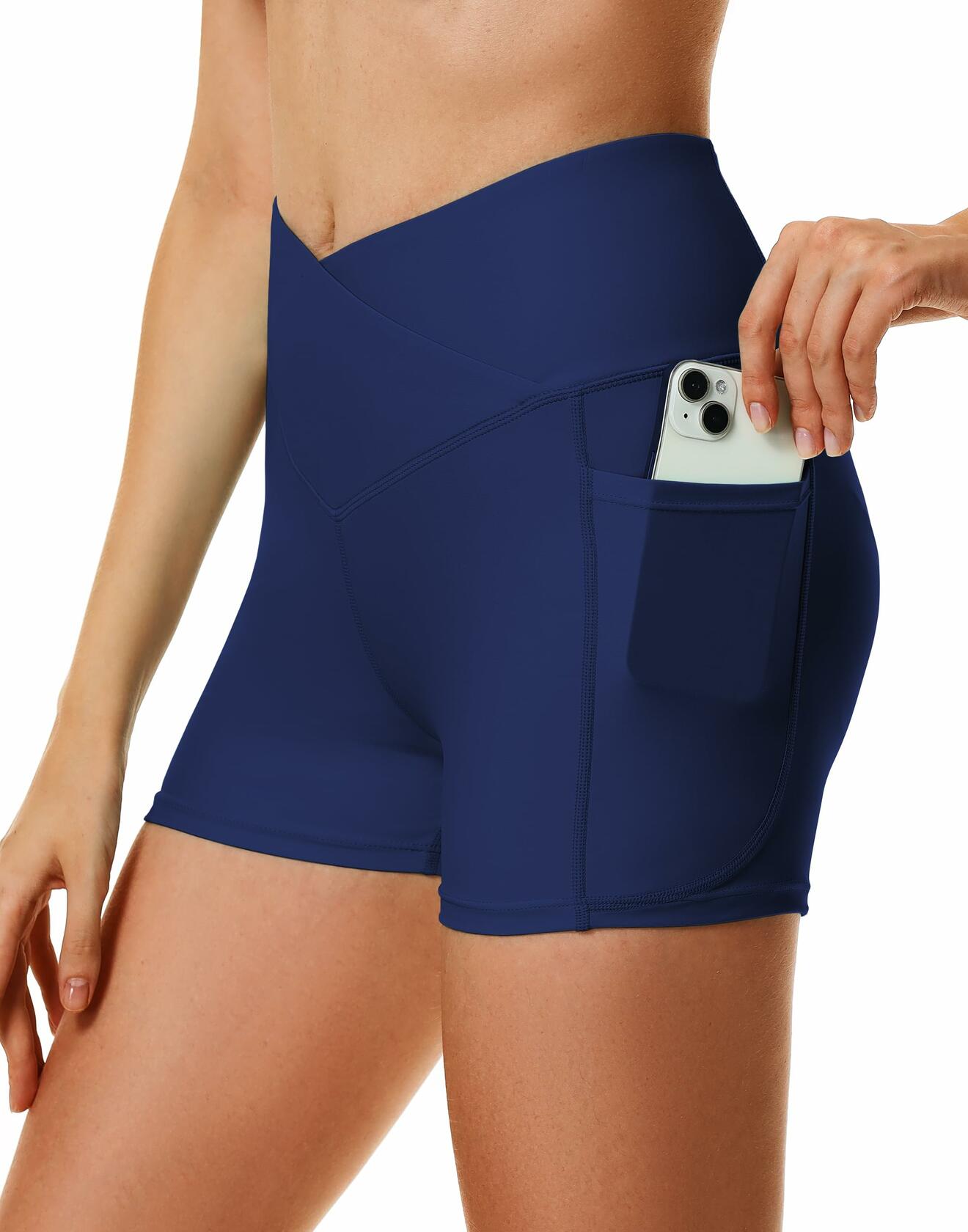 Cagola Women’s High Waist Swim Shorts 5" Inseam Quick-Dry Navy Blue L