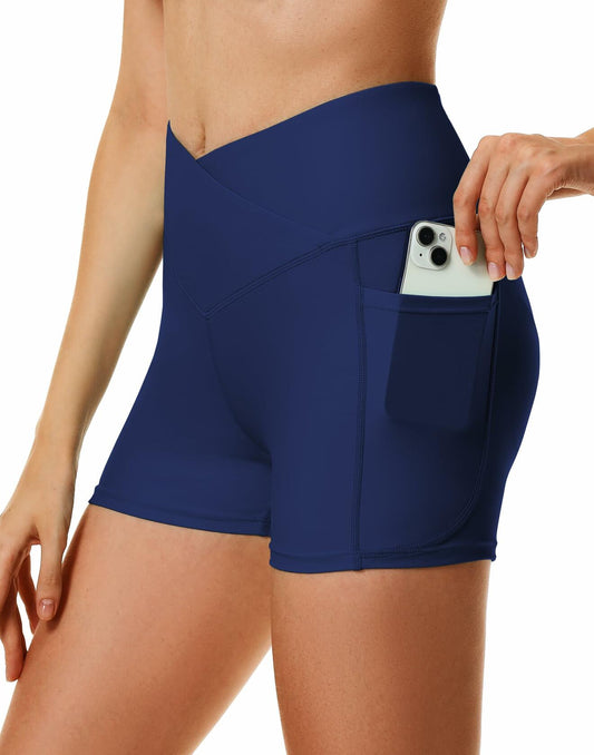 Cagola Women’s High Waist Swim Shorts 5" Inseam Quick-Dry Navy Blue L