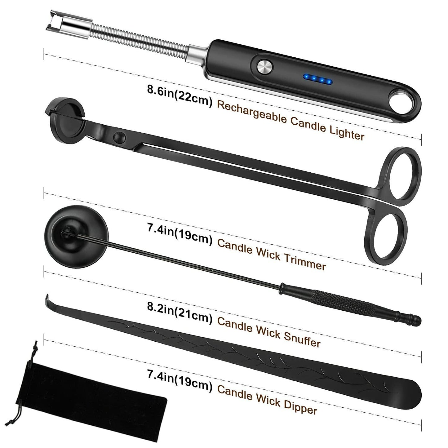 Lsnisni 4-Piece Candle Wick Trimmer Set with Lighter & Dipper Black Gift