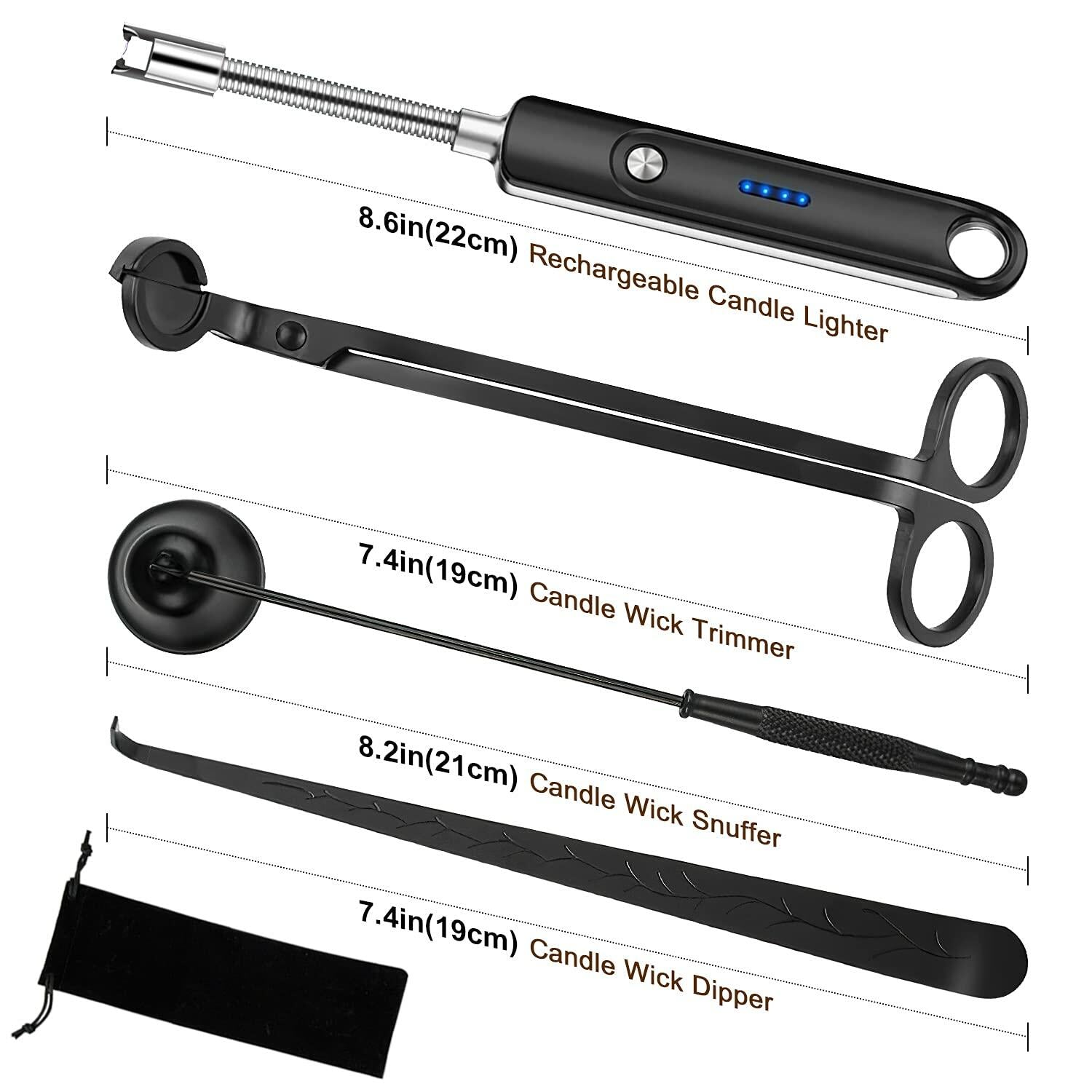 Lsnisni 4-Piece Candle Wick Trimmer Set with Lighter & Dipper Black Gift