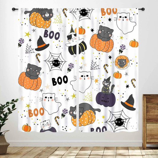 Lnepty Halloween Kids Curtains Cute Cat Pumpkin Ghost 42x45 2 Panels