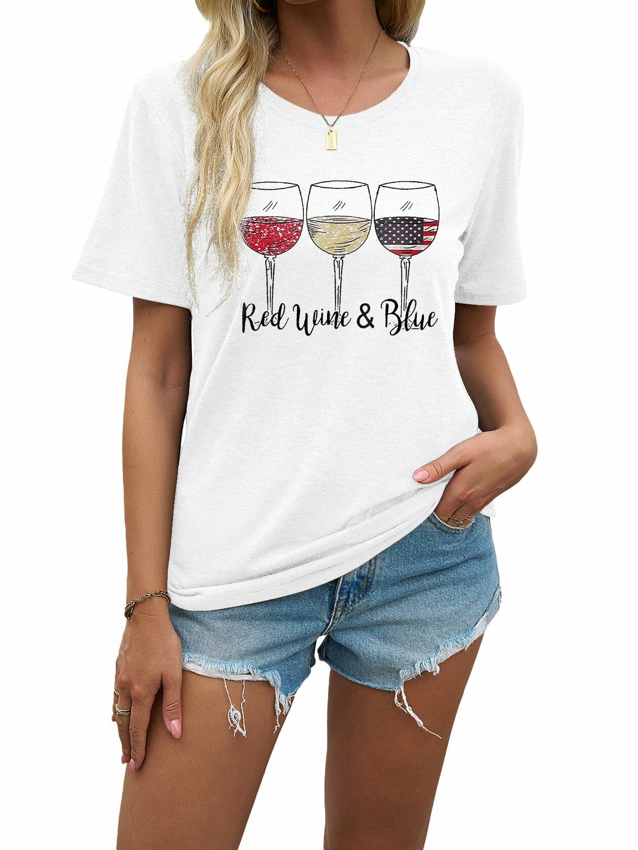 EUOW Women’s American Flag Patriotic T-Shirt 4th of July USA Tee 2XL