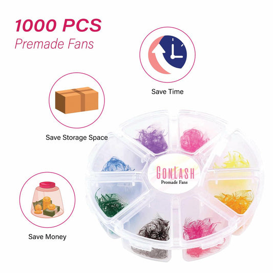 1000pcs Colorful Premade Volume Lash Extensions 6D C Curl 13mm