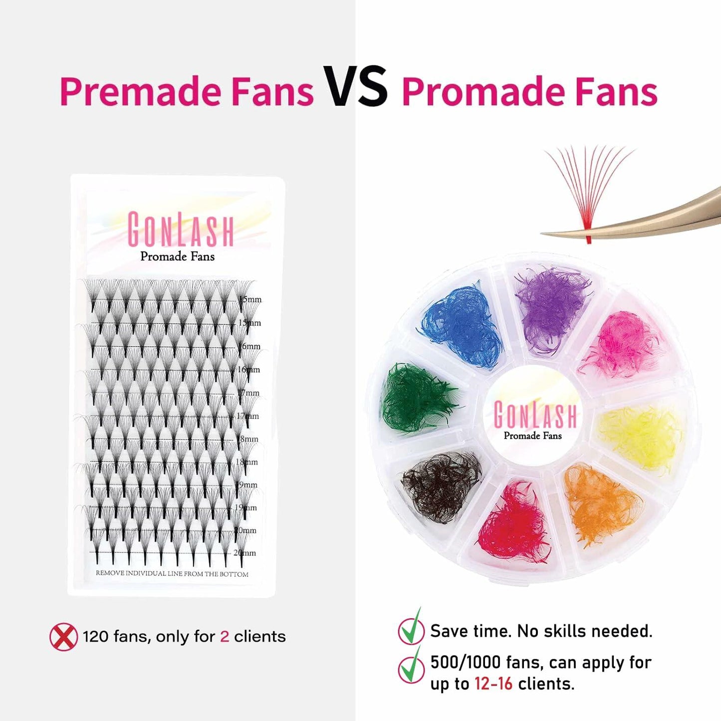 1000pcs Colorful Premade Volume Lash Extensions 6D C Curl 13mm