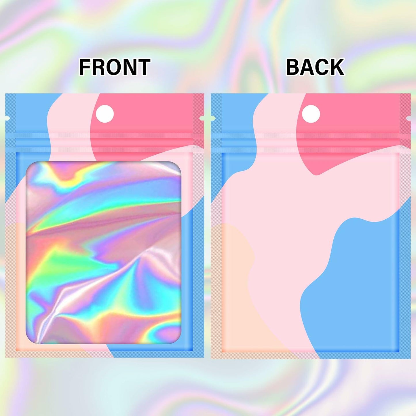 100pcs Holographic Mylar Zip Bags 6.3x9.4” Clear Window Resealable