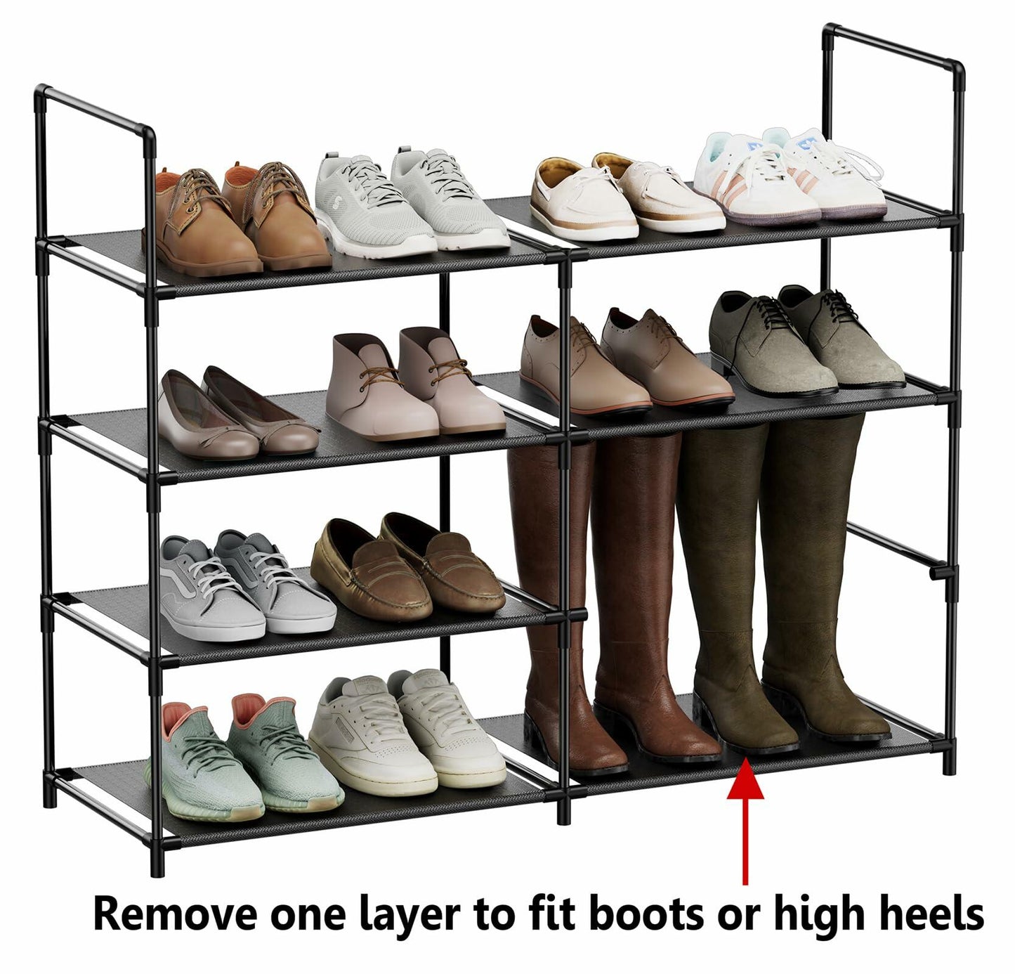 FIDUCIAL HOME 4 Tier Shoe Rack Organizer Stackable Storage Shelf Black
