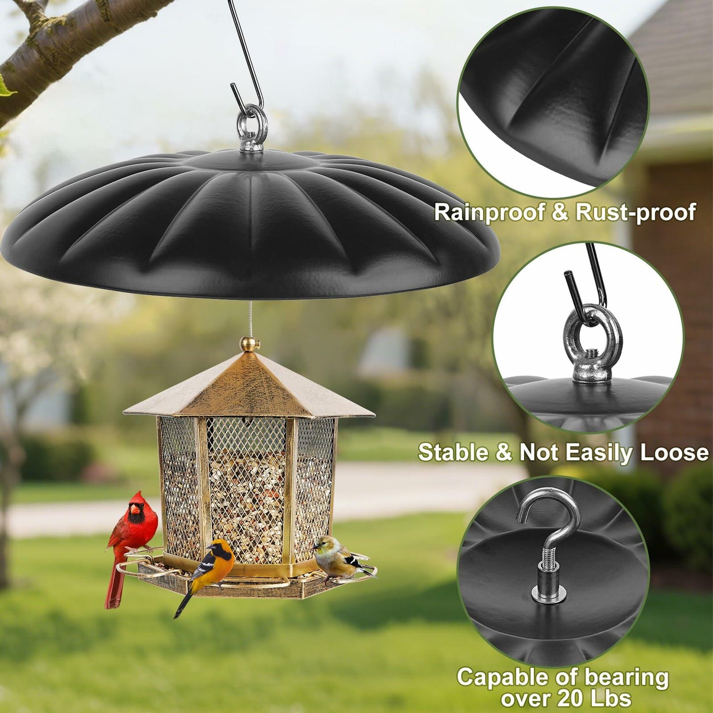 KIMERSE Metal Squirrel Baffle Bird Feeder Cover 13” Weather Guard Dome