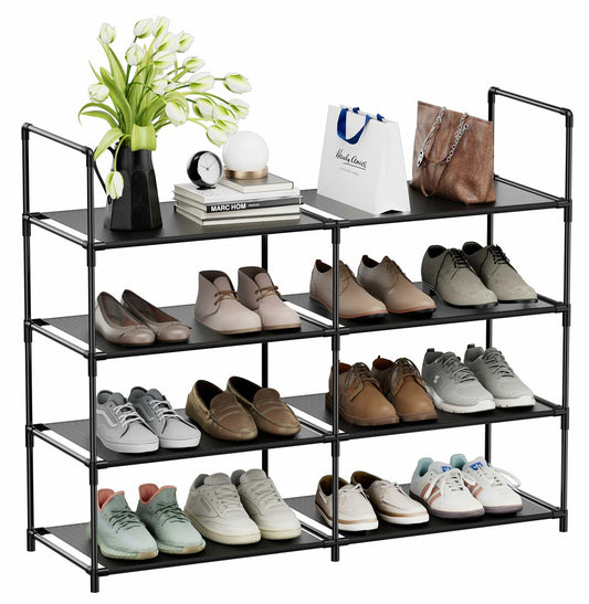 FIDUCIAL HOME 4 Tier Shoe Rack Organizer Stackable Storage Shelf Black