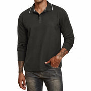 Thkzn Men’s Fleece Lined Polo Shirt Long Sleeve Button Golf Casual Black 2XL