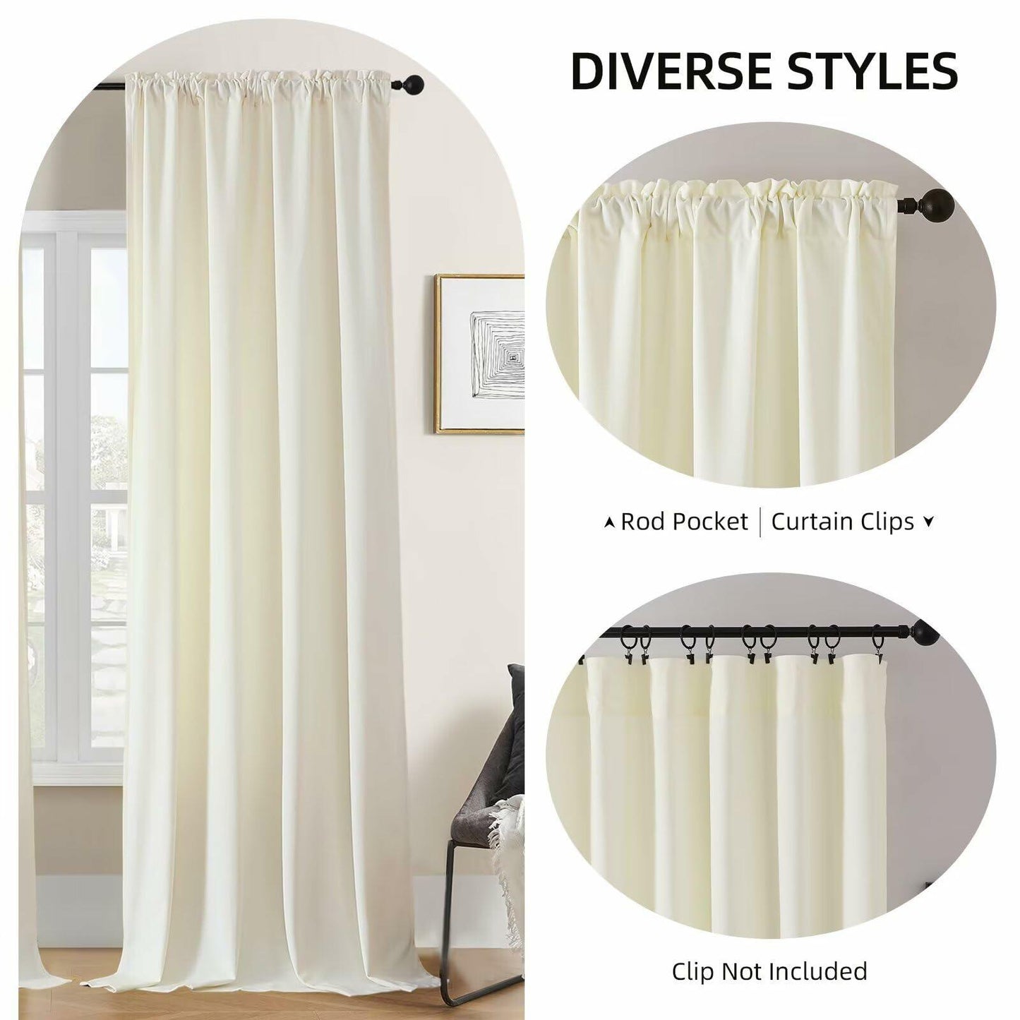 Joydeco White Velvet Blackout Curtains 90” 2 Panels Thermal Insulated Drapes