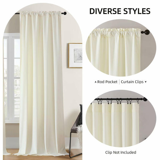 Joydeco White Velvet Blackout Curtains 90” 2 Panels Thermal Insulated Drapes