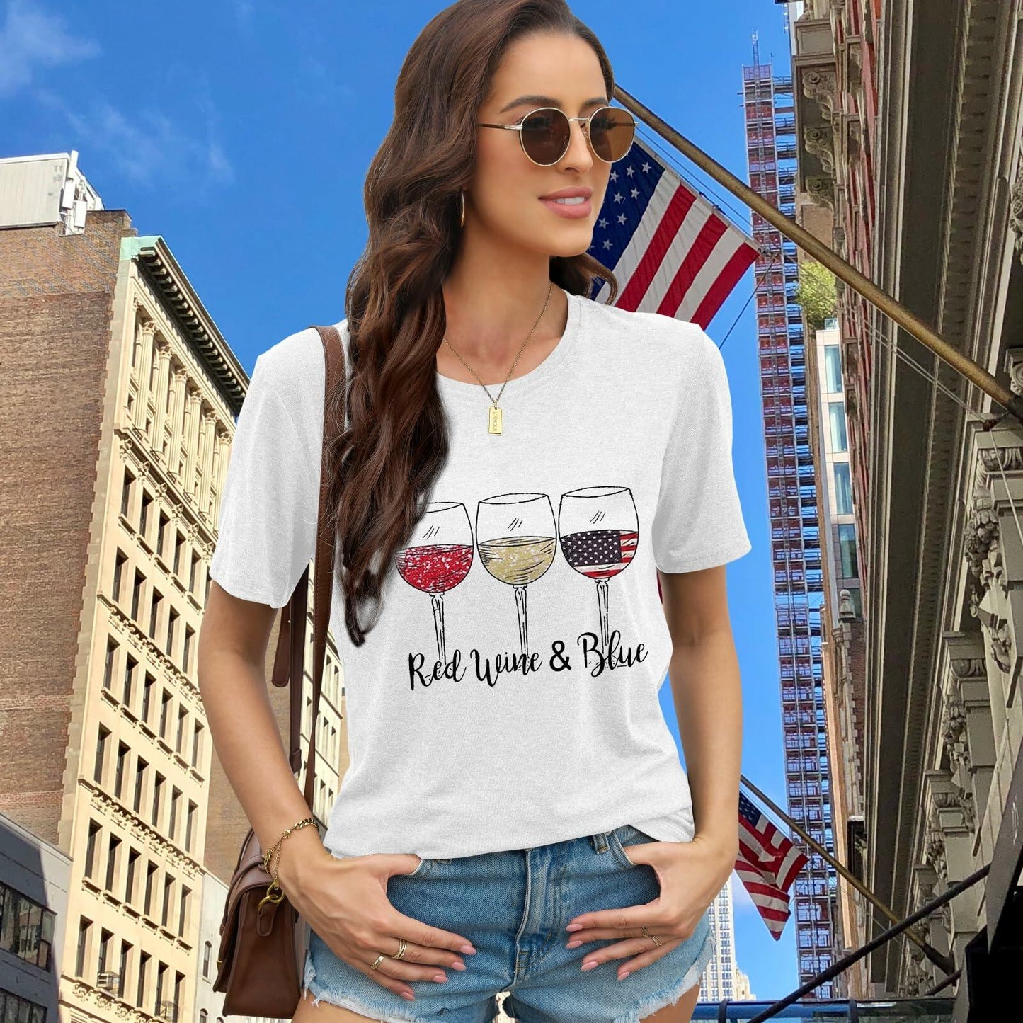 EUOW Women’s American Flag Patriotic T-Shirt 4th of July USA Tee 2XL