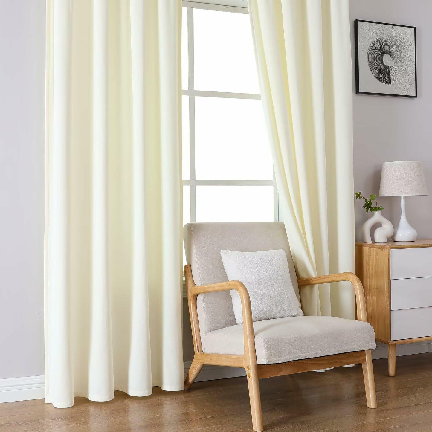 Joydeco White Velvet Blackout Curtains 90” 2 Panels Thermal Insulated Drapes