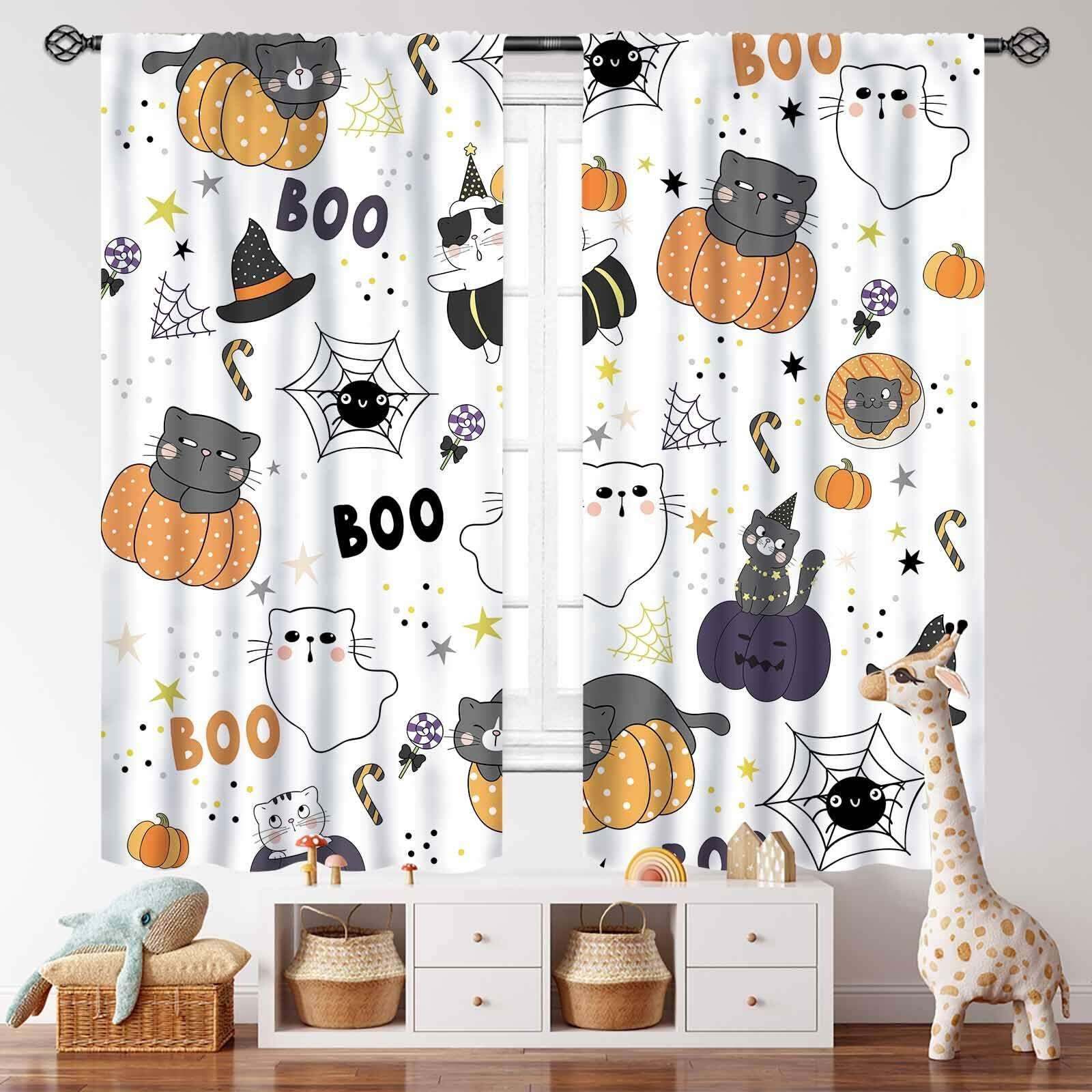 Lnepty Halloween Kids Curtains Cute Cat Pumpkin Ghost 42x45 2 Panels