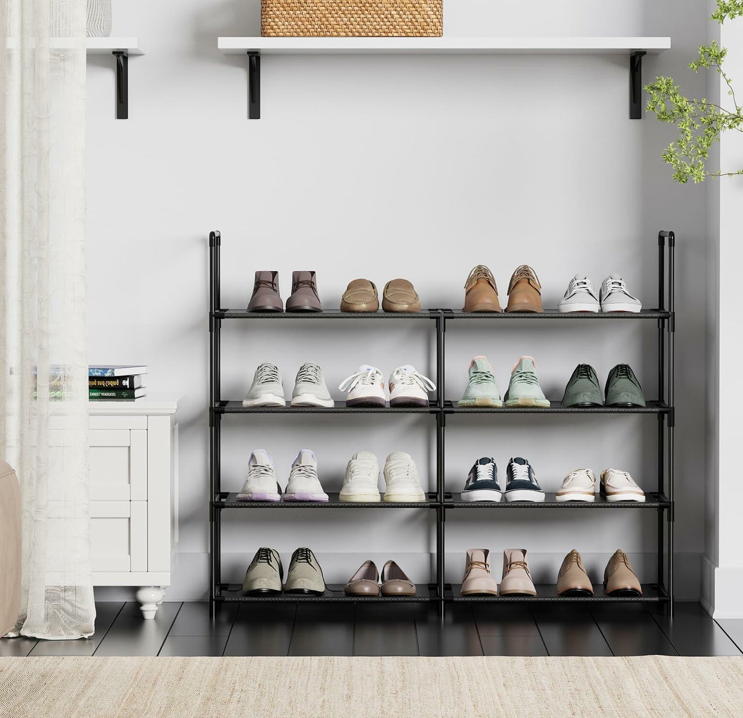 FIDUCIAL HOME 4 Tier Shoe Rack Organizer Stackable Storage Shelf Black