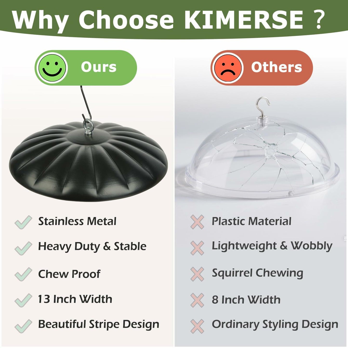 KIMERSE Metal Squirrel Baffle Bird Feeder Cover 13” Weather Guard Dome