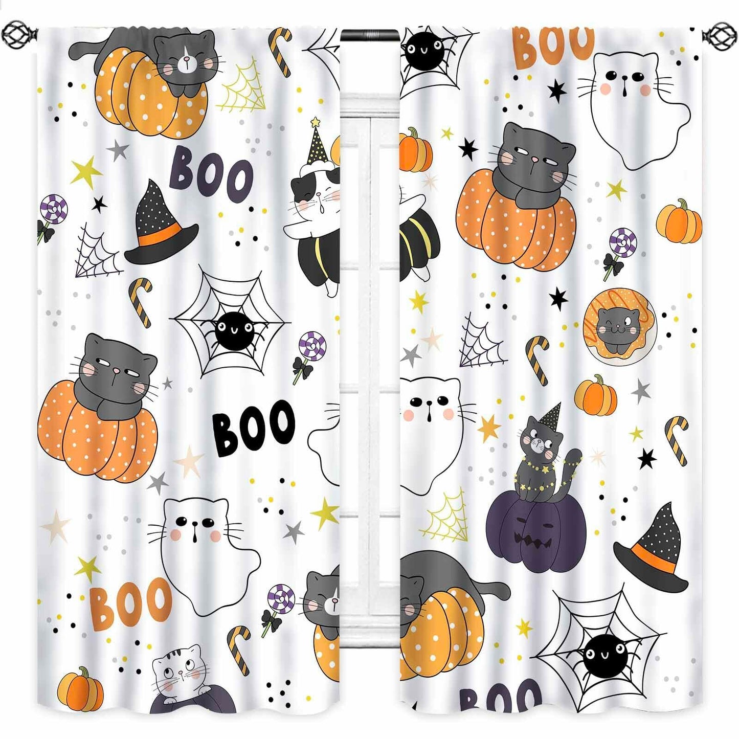 Lnepty Halloween Kids Curtains Cute Cat Pumpkin Ghost 42x45 2 Panels