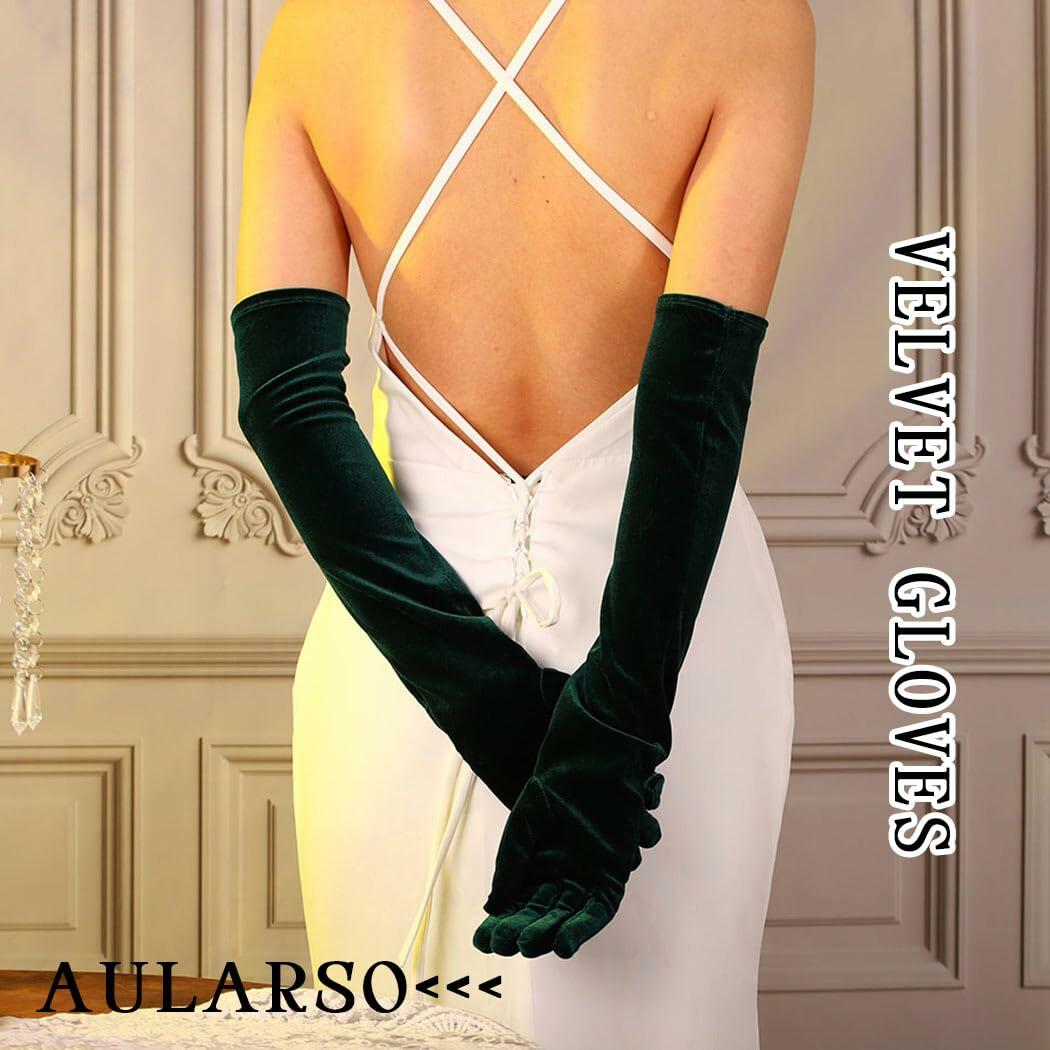 Aularso Long Opera Gloves Green Velvet 1920s Flapper Evening Accessories