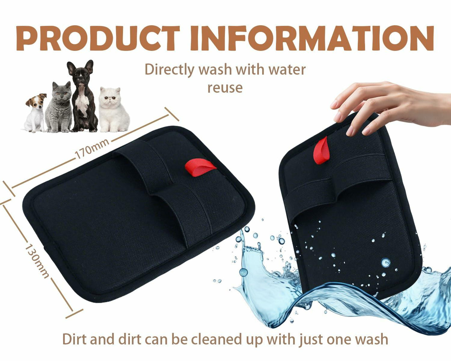 DLIOJHL Pet Hair Removal Gloves Cat & Dog Hair Cleaner Black Red