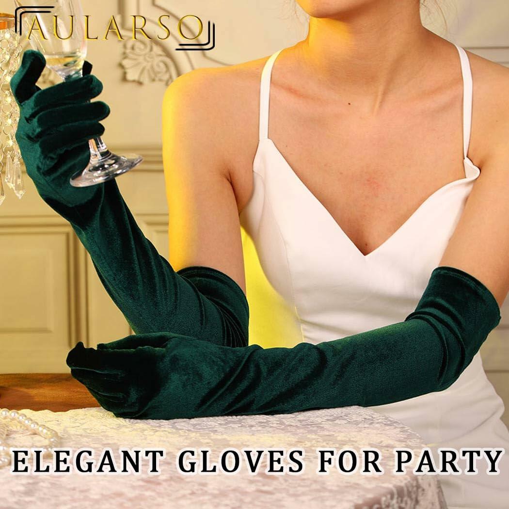 Aularso Long Opera Gloves Green Velvet 1920s Flapper Evening Accessories