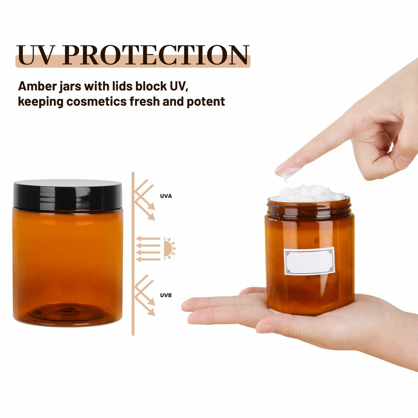 AuroTrends 8oz Amber Jars 6-Pack with Lids for Creams, Candles & DIY