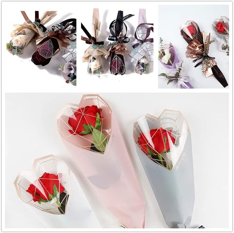 JOSON 24pcs Flower Packaging Bags 6 Colors Single Rose Diamond Heart Gift