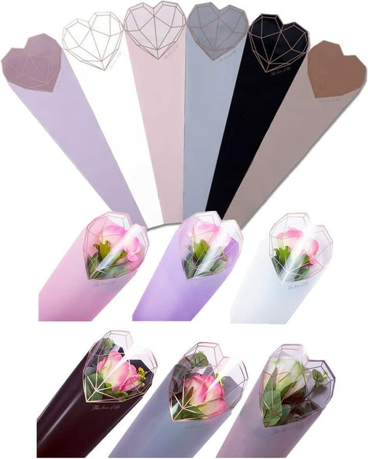 JOSON 24pcs Flower Packaging Bags 6 Colors Single Rose Diamond Heart Gift