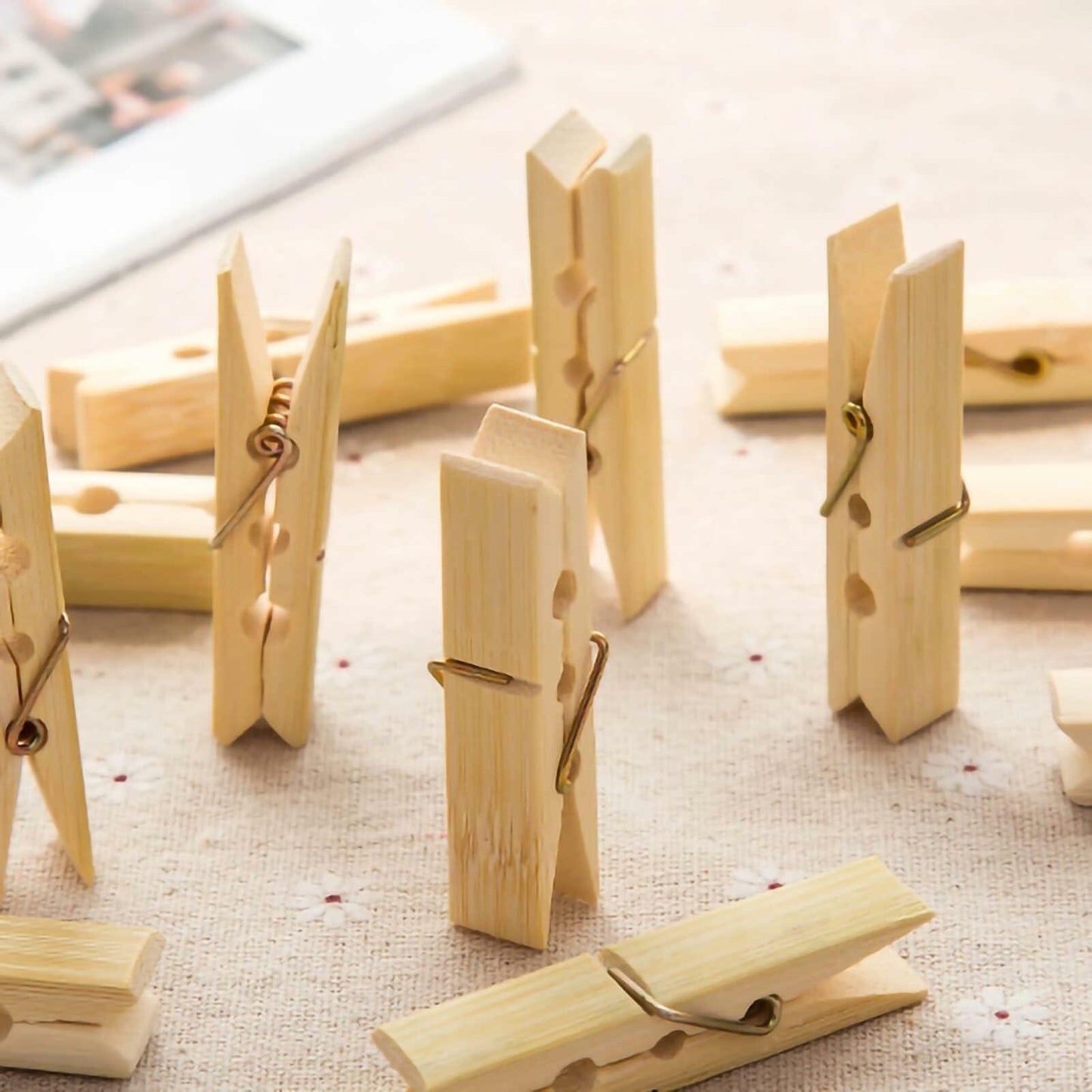 Mini Wooden Clothespins 20PCS Bamboo Clothes Pins Spring Clips Windproof