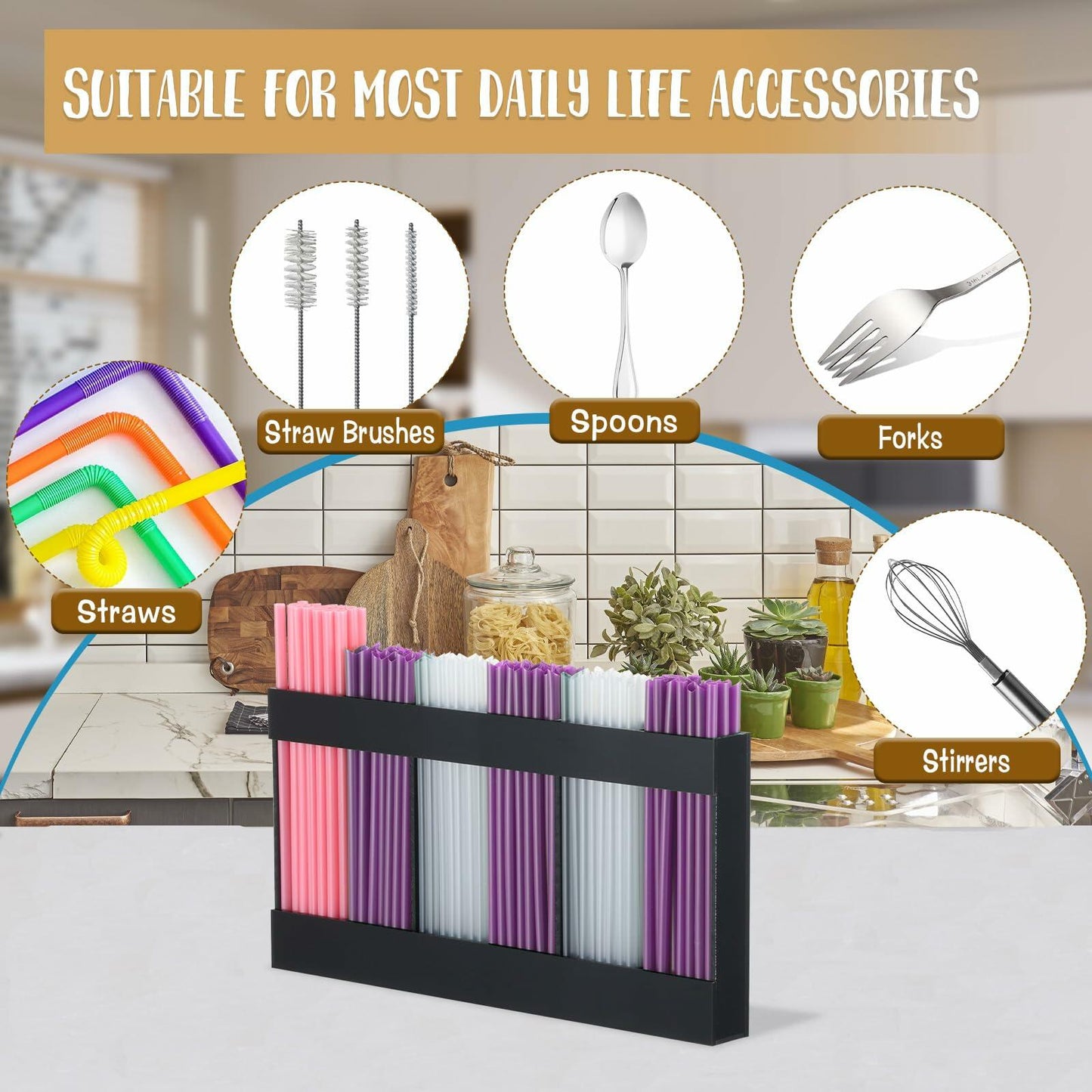 Acrylic Straw Holder 6-Compartment Organizer Gray | Cabinet or Counter Mount