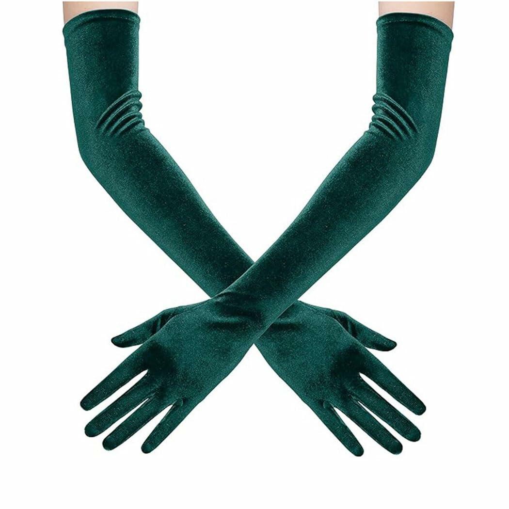 Aularso Long Opera Gloves Green Velvet 1920s Flapper Evening Accessories