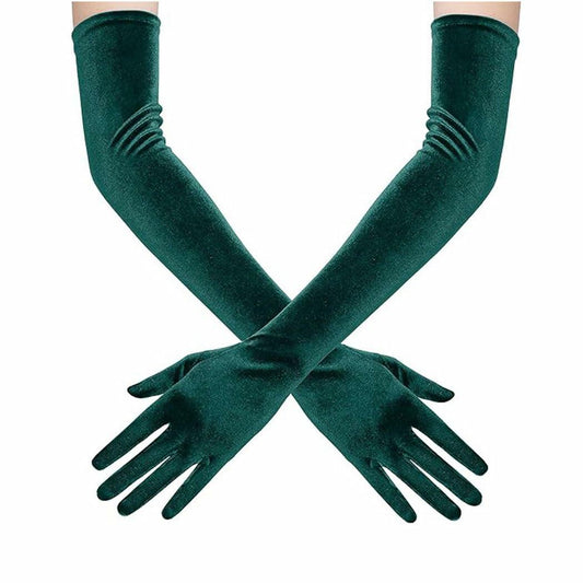 Aularso Long Opera Gloves Green Velvet 1920s Flapper Evening Accessories