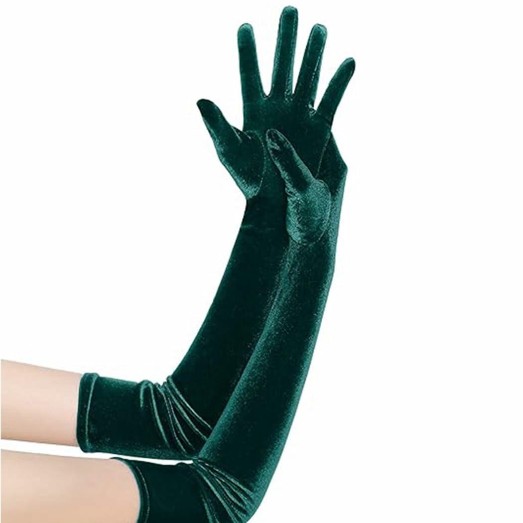 Aularso Long Opera Gloves Green Velvet 1920s Flapper Evening Accessories