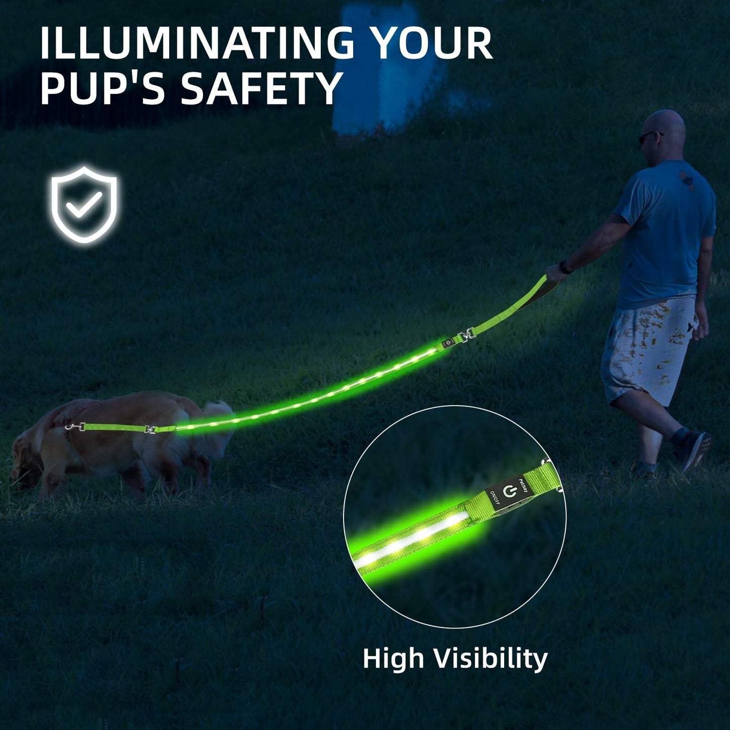 PetIsay Light-Up Dog Leash 6FT USB-C Rechargeable Waterproof White