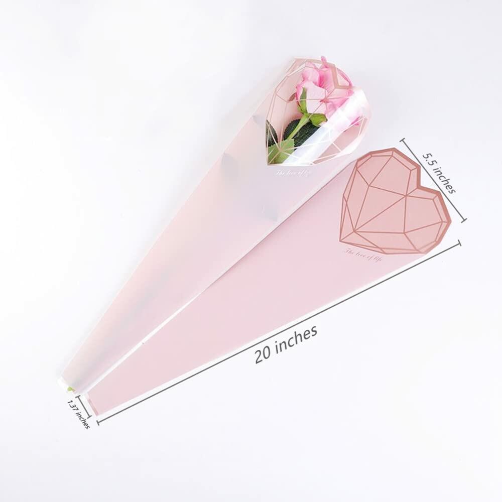 JOSON 24pcs Flower Packaging Bags 6 Colors Single Rose Diamond Heart Gift