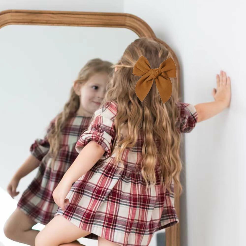 BOENBE LOVED Satin Ribbon Bows Hair Clips for Toddlers, Kids & Teens Red