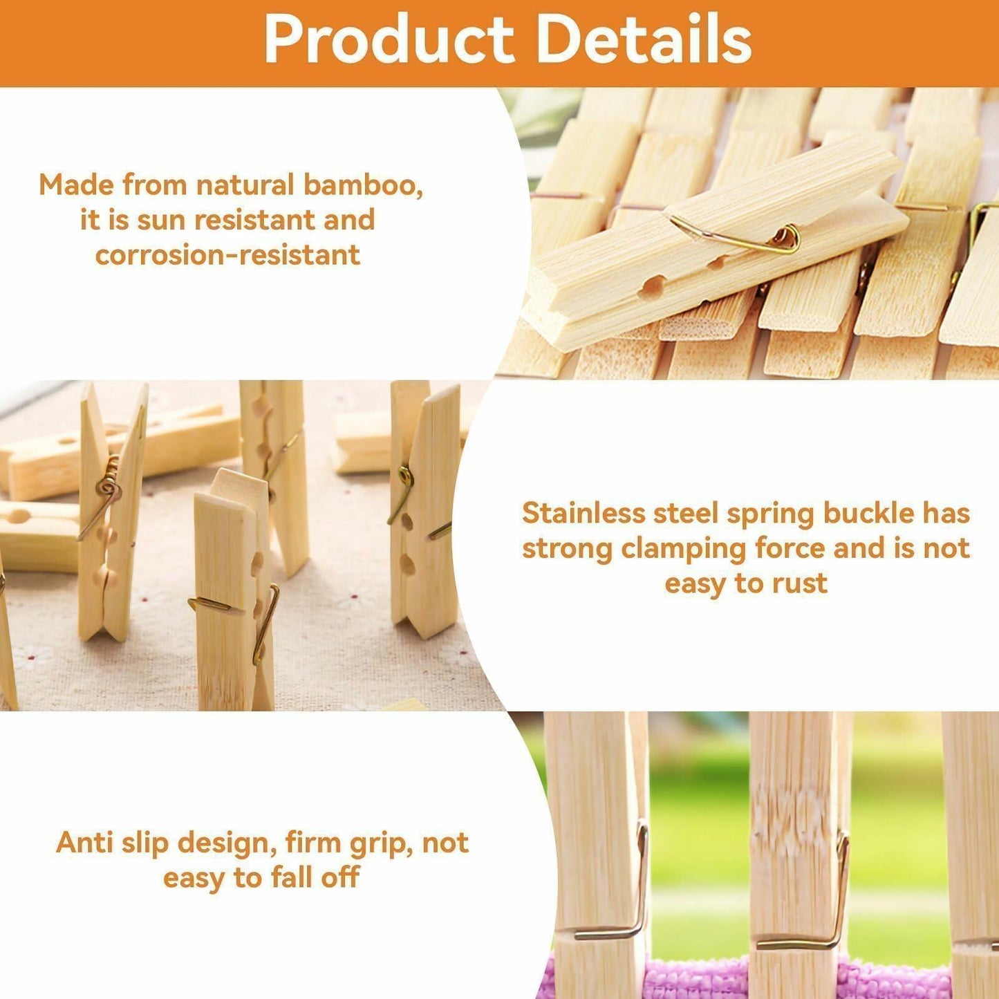 Mini Wooden Clothespins 20PCS Bamboo Clothes Pins Spring Clips Windproof