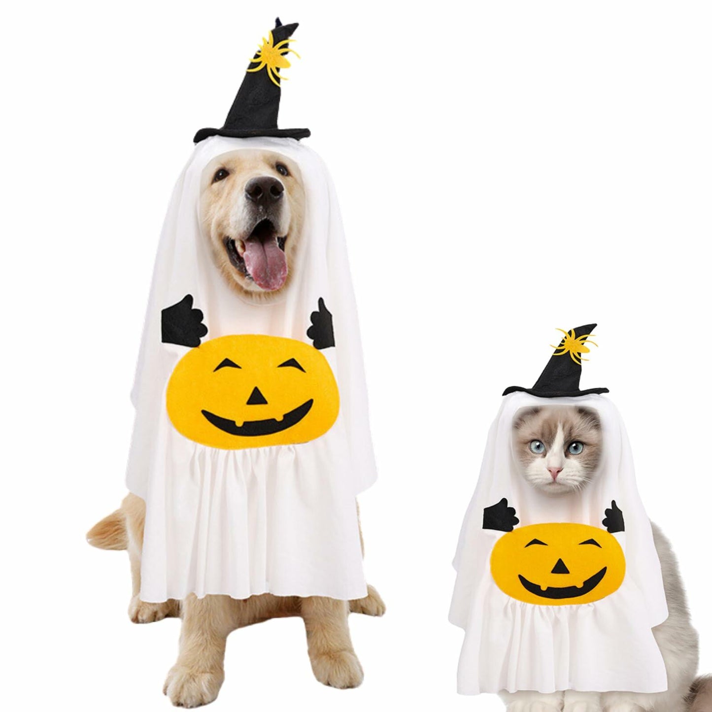 Dog Cat Halloween Pumpkin Ghost Costume Funny Cute Pet Outfit Medium