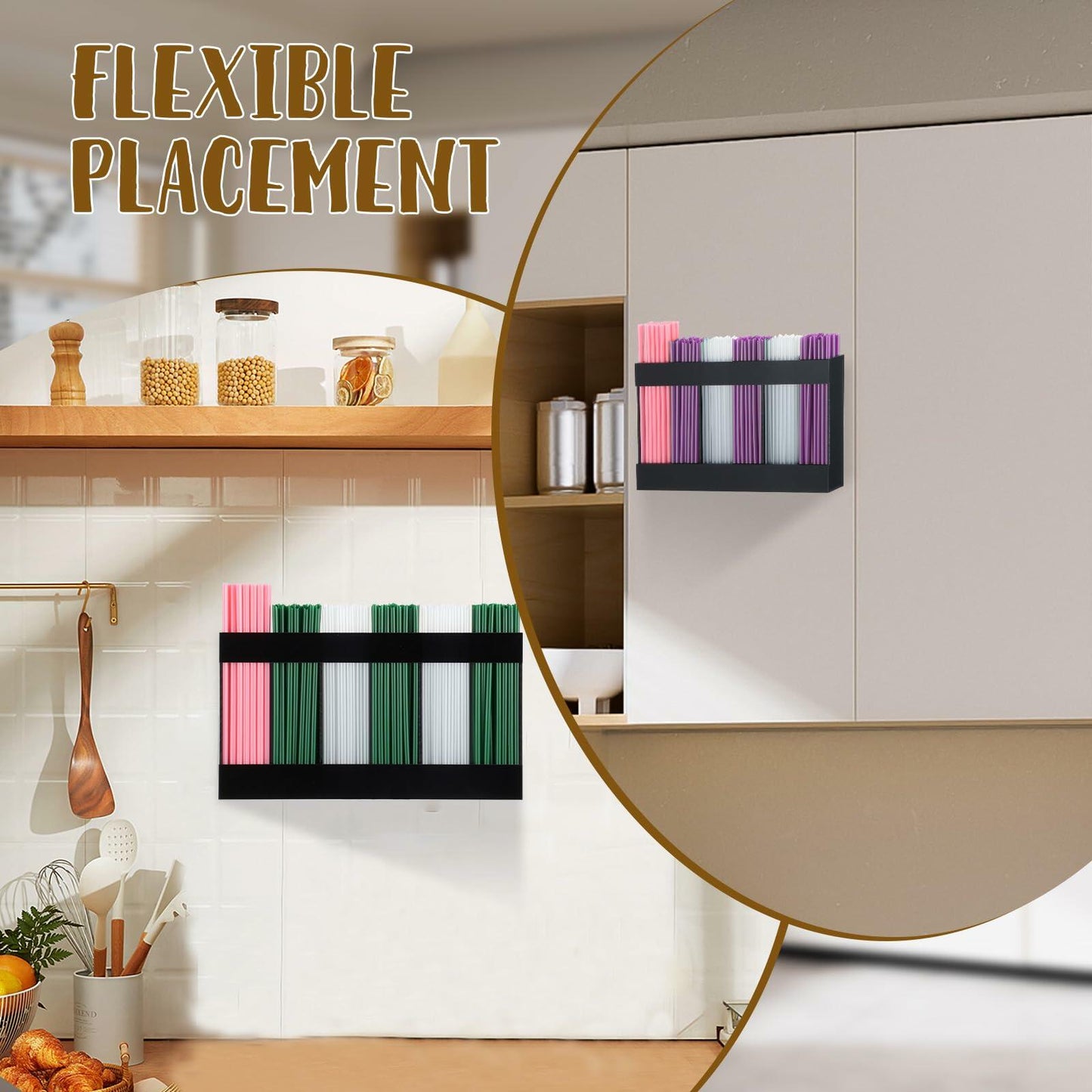 Acrylic Straw Holder 6-Compartment Organizer Gray | Cabinet or Counter Mount