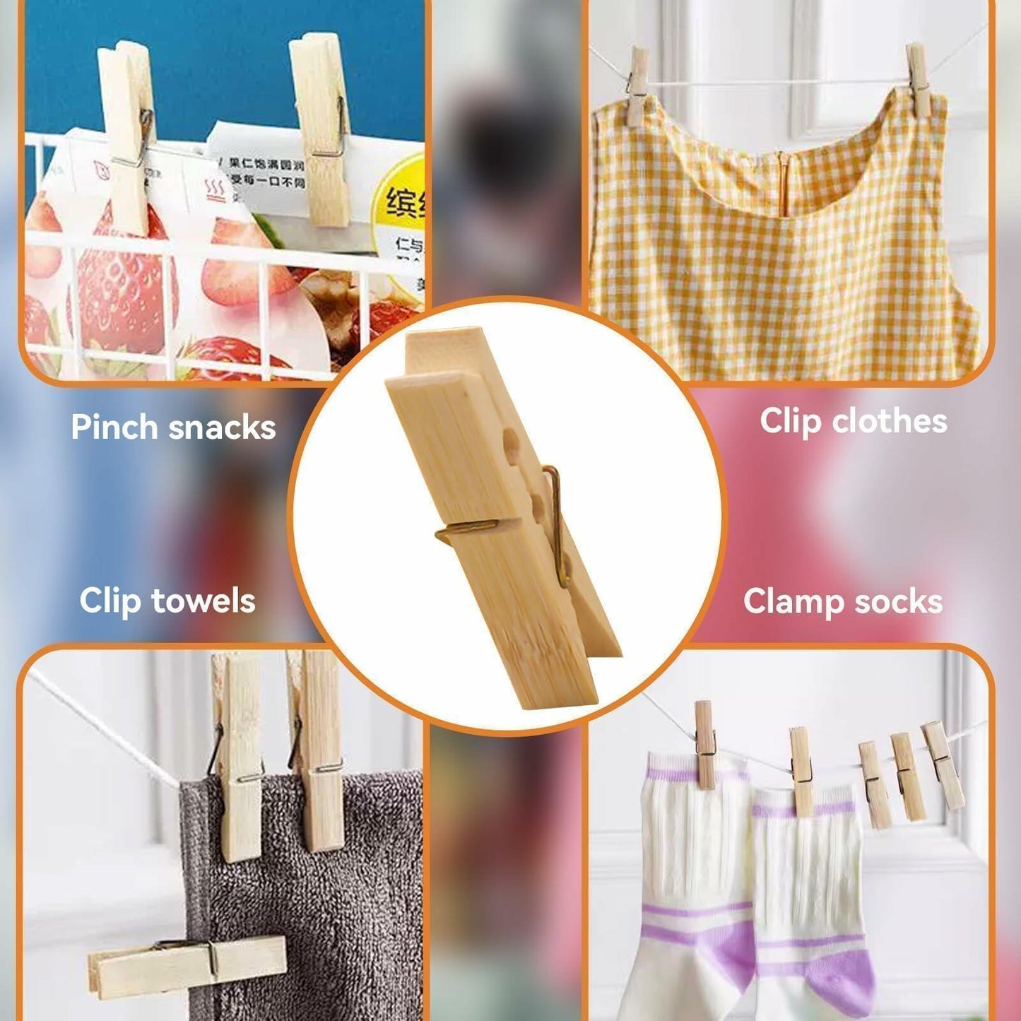 Mini Wooden Clothespins 20PCS Bamboo Clothes Pins Spring Clips Windproof