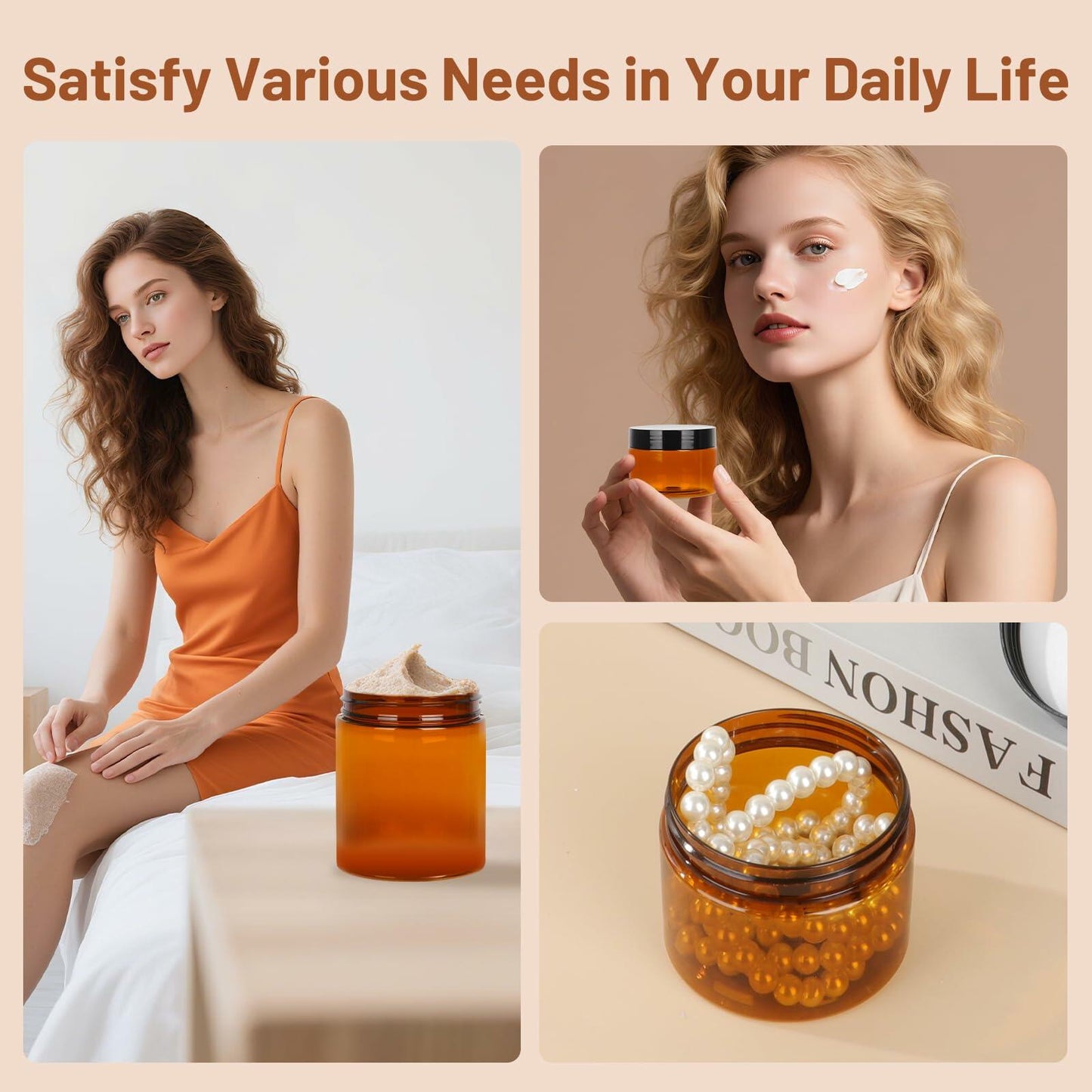 AuroTrends 8oz Amber Jars 6-Pack with Lids for Creams, Candles & DIY