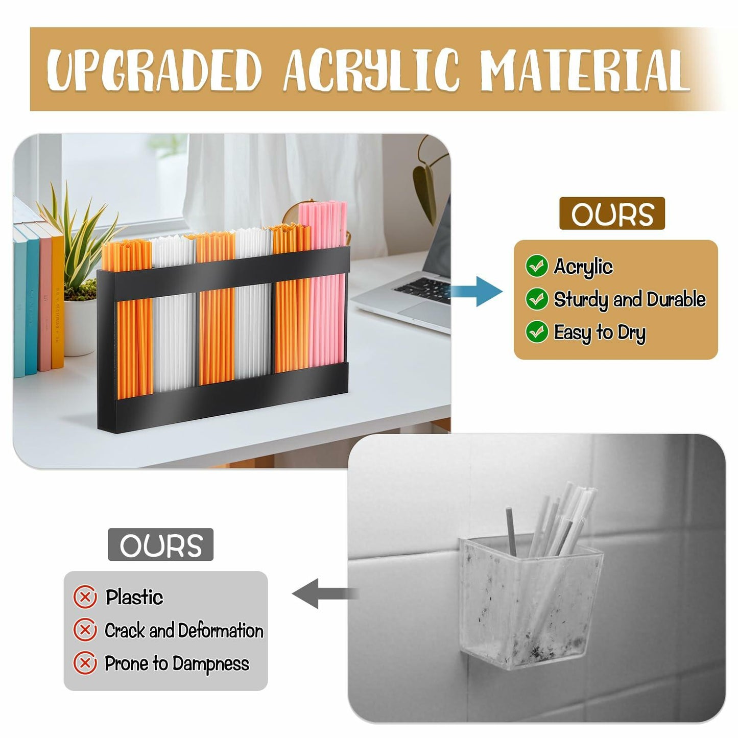 Acrylic Straw Holder 6-Compartment Organizer Gray | Cabinet or Counter Mount
