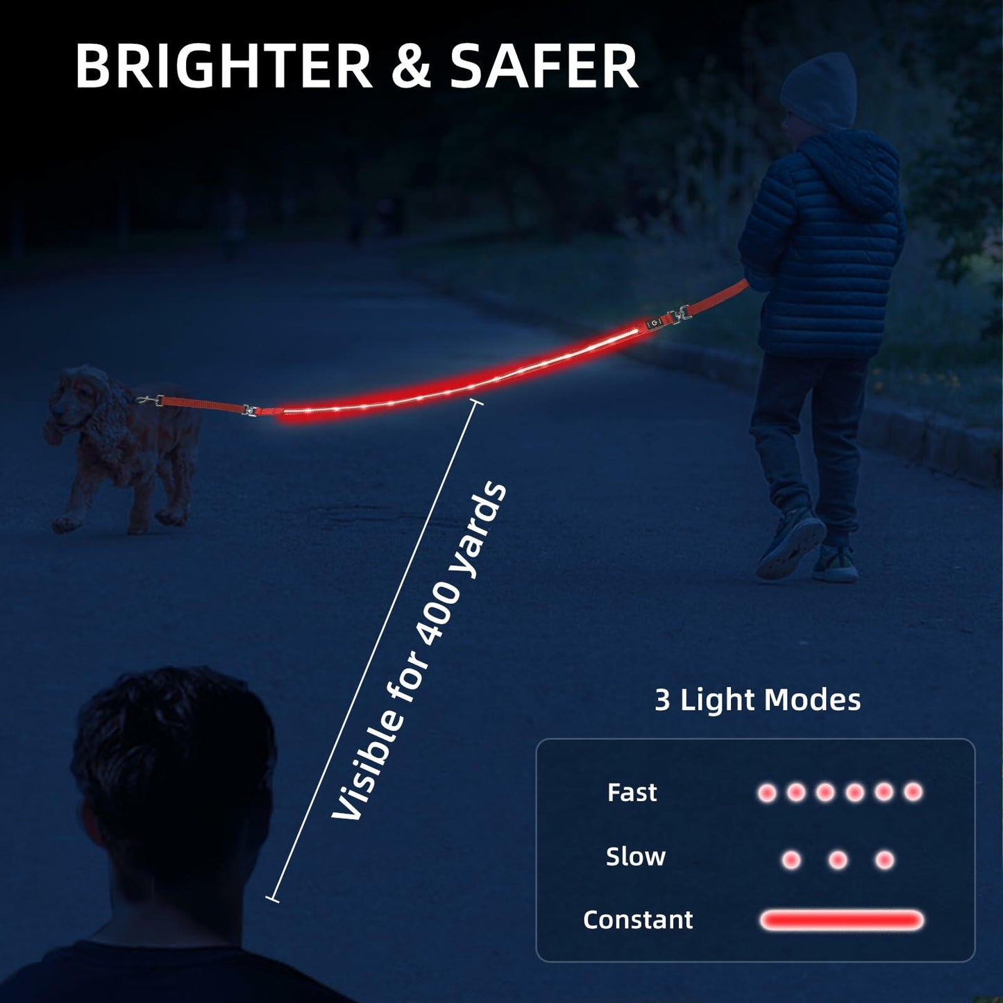 PetIsay Light-Up Dog Leash 6FT USB-C Rechargeable Waterproof White