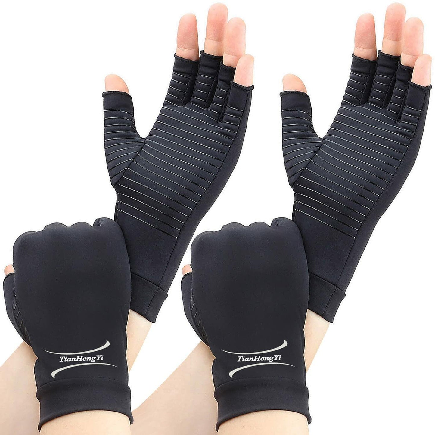 2 Pairs Copper Arthritis Gloves Fingerless Compression Pain Relief XL