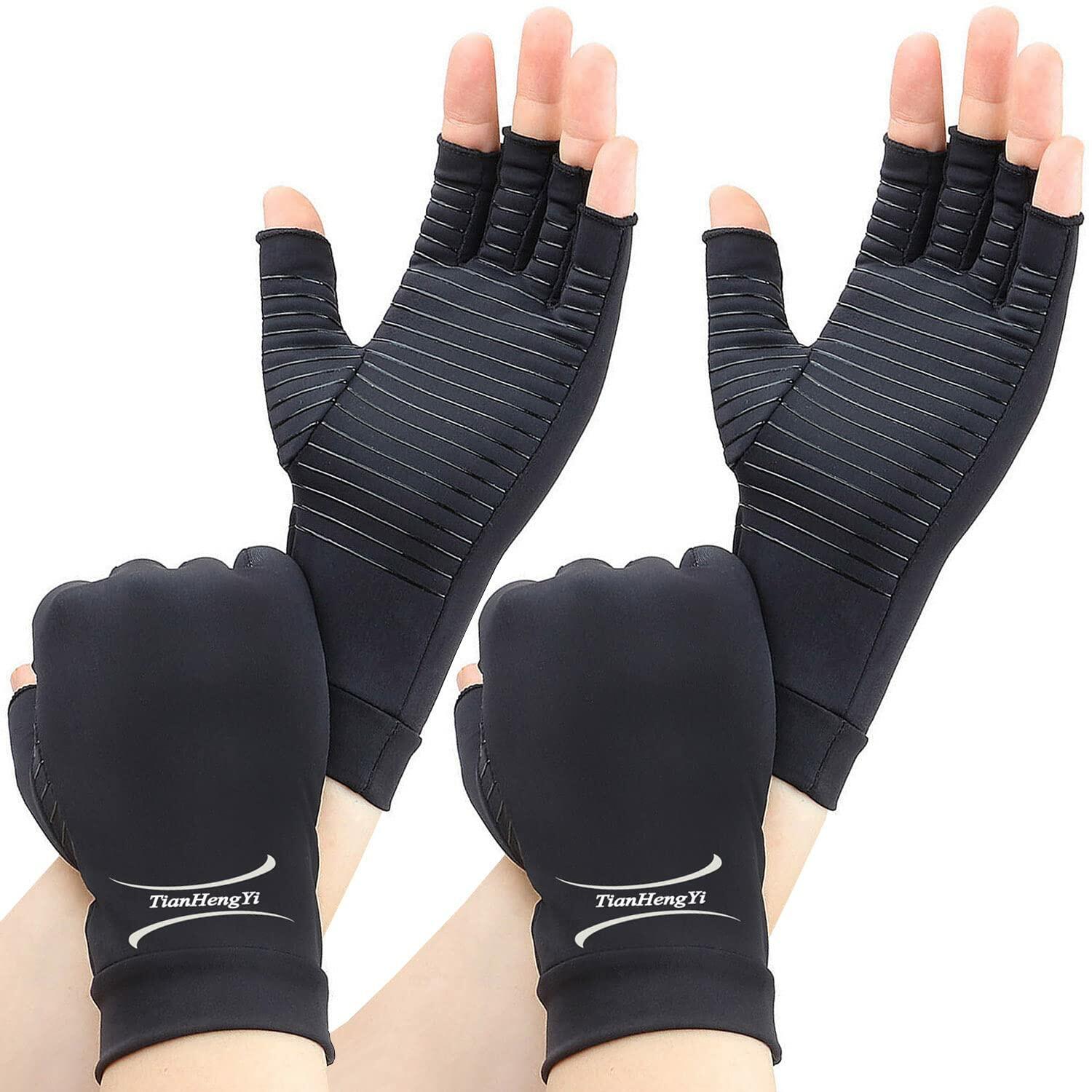 2 Pairs Copper Arthritis Gloves Fingerless Compression Pain Relief XL