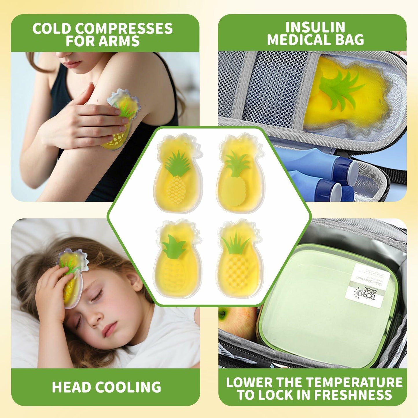 Kid Ice Packs 4PCS Pineapple Gel Reusable Boo Boo Cold Pack Head Shoulders Feet
