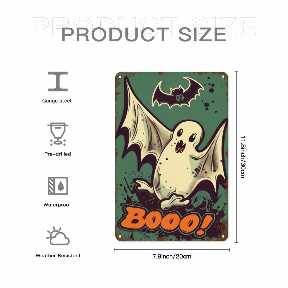 Halloween Metal Tin Sign Retro Ghost Wall Decor 8x12 Indoor Outdoor